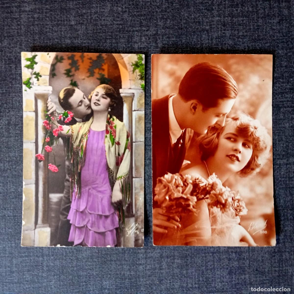 Postales: Lote 2 Postales Antiguas Parejas Romance Anos 20 Fotocolore Bleuet Paris 1926-1929 Reus
