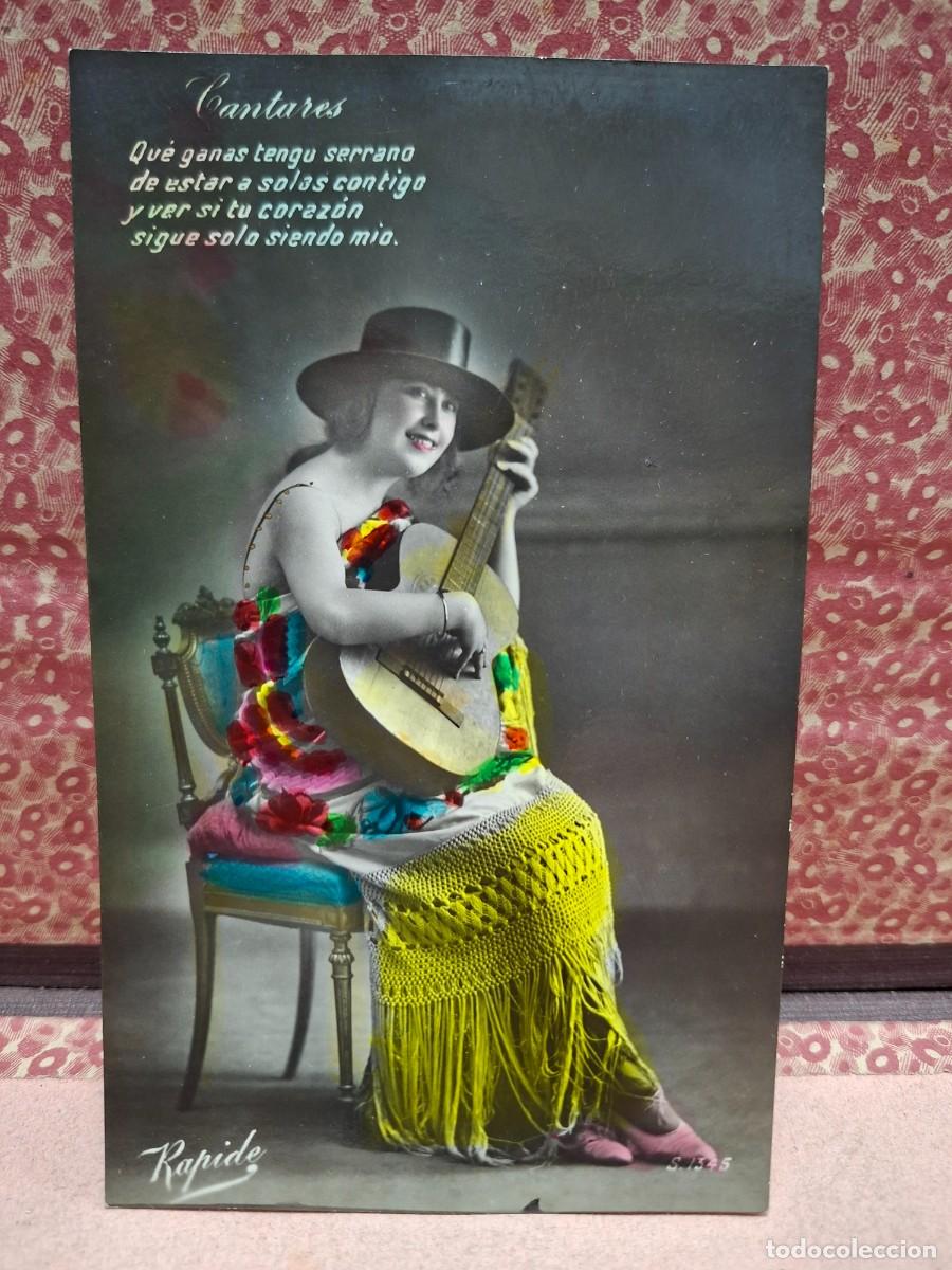 Postales: ANTIGUA POSTAL ROM&Aacute;NTICA CANTARES MANTILLA GUITARRA ESPA&Ntilde;OLA