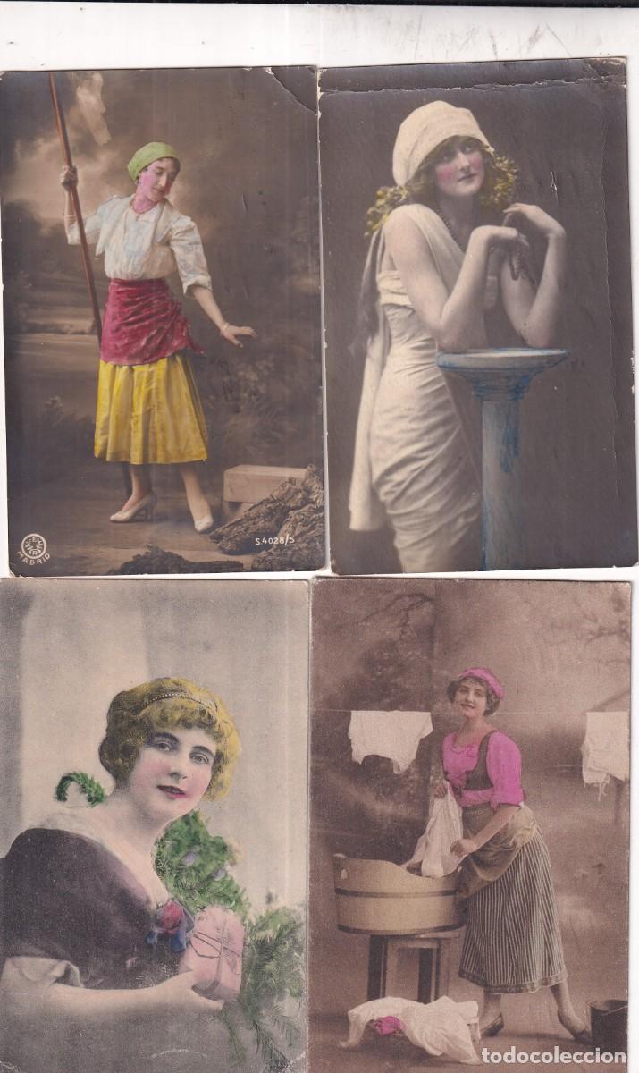 Postcards: Lote de 4 postales de mujeres ilumiadas, enviadas a Santa Cruz de Retamar La Torre, Toledo.