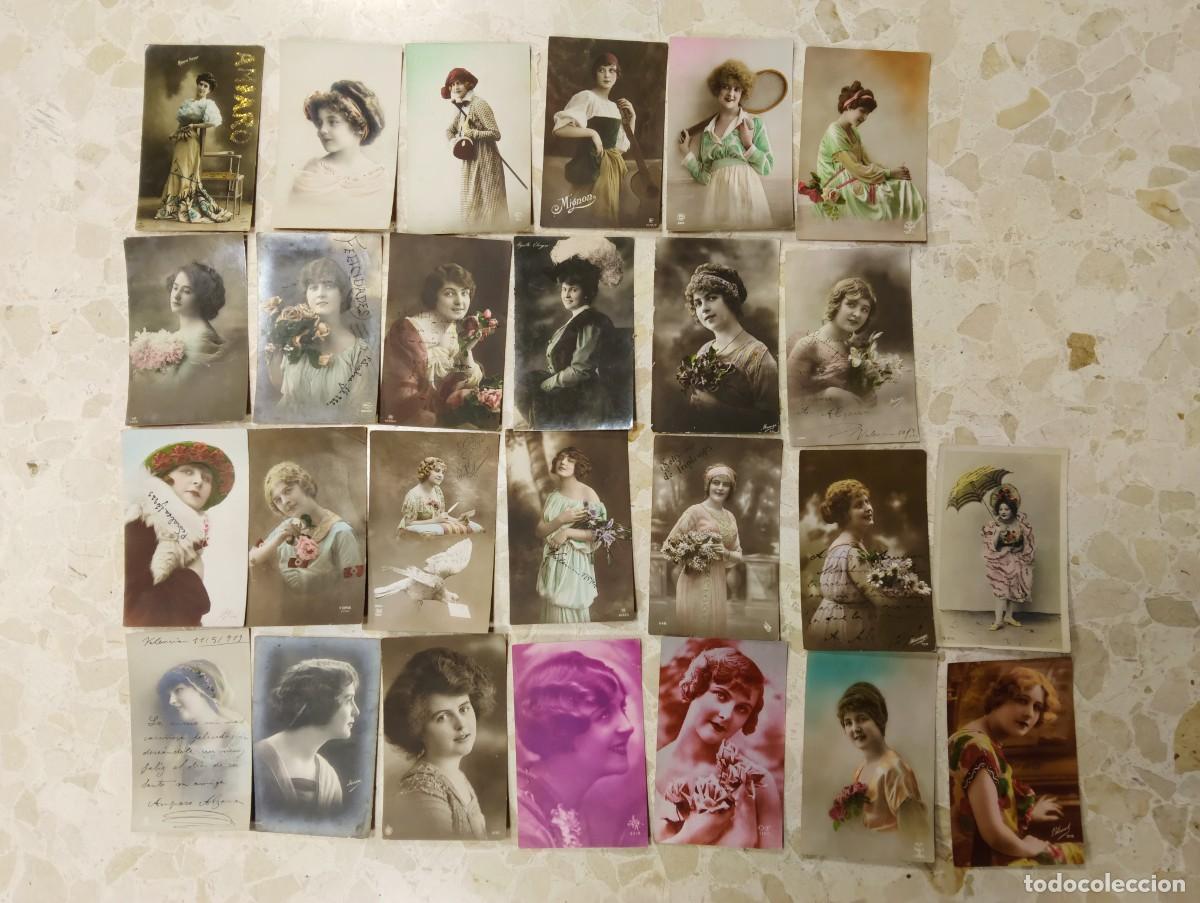 Postales: LOTE 26 ANTIGUAS POSTALES ROMANTICAS PRINCIPIOS XX SE&Ntilde;ORITAS CON PEINADOS TOCADOS VESTIDOS DE EPOCA