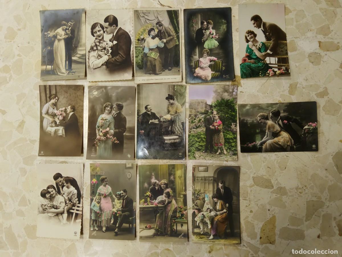Postales: LOTE 14 ANTIGUAS POSTALES ROMANTICAS PRINCIPIOS XX PAREJAS Y NI&Ntilde;OS PEINADOS TOCADOS VESTIDOS D EPOCA