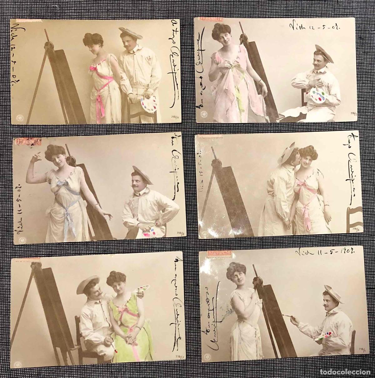 Postales: LOTE DE 6 TARJETAS POSTALES EROTICAS. PUBLICIDAD CAFE ENRIQUE BLANCH CODINA, VICH. A&Ntilde;O 1907