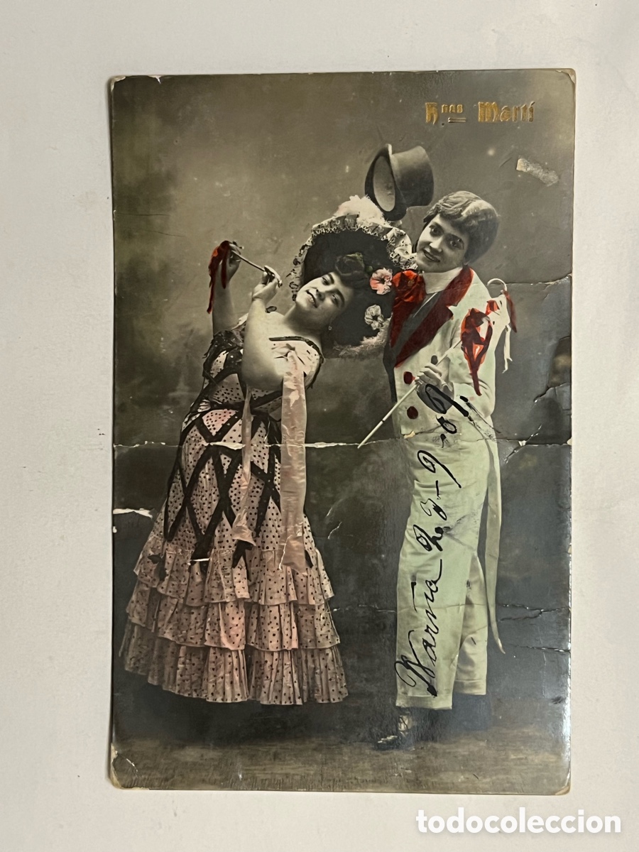 Postales: HERMANAS MART&Iacute;, Postal antigua Pareja de Vedettes y cupletistas.. Barcelona (a.1909) circulada