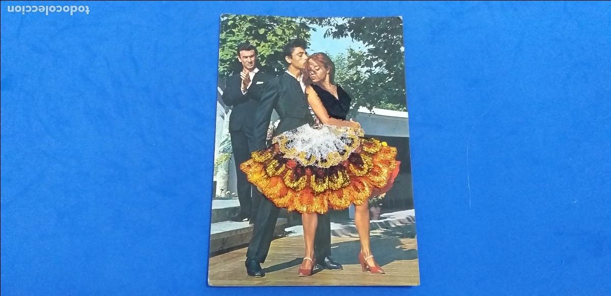 Postales: POSTAL FOTOGRAFICA pareja con Traje de FLAMENCO. TRAJE DE TELA Y CUERPO BORDADO. CIRCULADA.