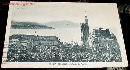Postkarten: ANTIGUA POSTAL DE LA RIA DE VIGO - IGLESIA DE PANJON - FOTO ROISIN - CIRCULADA EN 1945