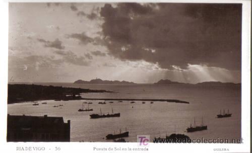 Postais: TARJETA POSTAL DE LA RIA DE VIGO N&ordm; 36. PUESTA DE SOL EN LA ENTRADA. GUILERA.
