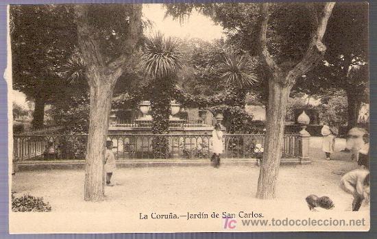 Cartoline: TARJETA POSTAL DE LA CORU&Ntilde;A.- JARDIN DE SAN CARLOS.ENRIQUETA COMAS.-EXPENDEDURIA DE TABACOS.