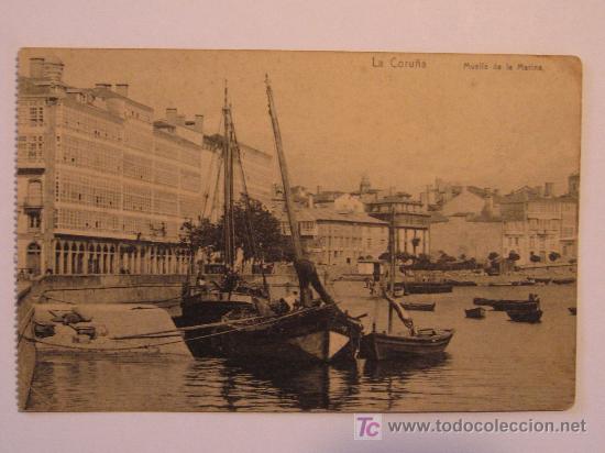 Postales: LA CORU&Ntilde;A - MUELLE DE LA MARINA - SIN CIRCULAR - Foto 1