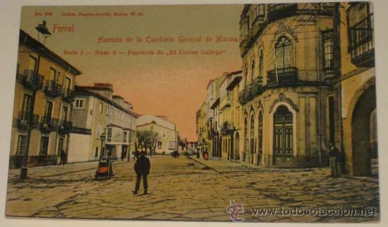 Cartes Postales: ANTIUGUA POSTAL COLOREADA DEL FERROL - AVENIDA DE LA CAPITANIA GENERAL DE MARINA - ED. PAPELERIA DE