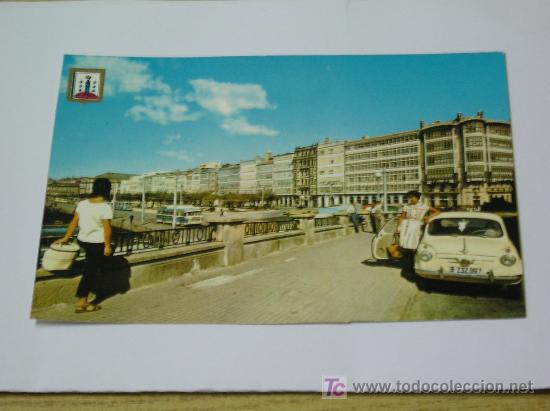 Postales: **PRECIOSA POSTAL,---LA CORU&Ntilde;A---(PASEO DE LA DARSENA)&iexcl;&iexcl;NO OS PERDAIS EL SEAT 600 Y LA MODELO!!**