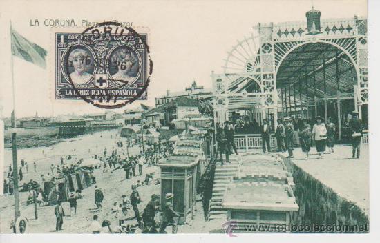 Postales: LA CORU&Ntilde;A . PLAYA DE RIAZOR . MATASELLOS DE 1926 ++ - Foto 1