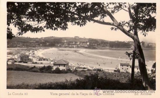 Cartoline: TARJETA POSTAL. CORU&Ntilde;A. VISTA GENERAL DE LA PLAYA DE SANTA CRISTINA. N&ordm; 80. ED. ARRIBAS.