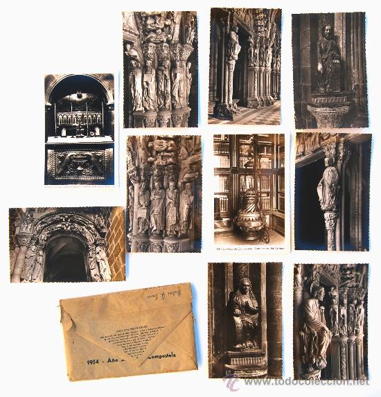 Postkarten: SOBRE Y POSTALES A&Ntilde;O SANTO COMPOSTELANO, 1954. SANTIAGO DE COMPOSTELA, VISTAS CATEDRAL