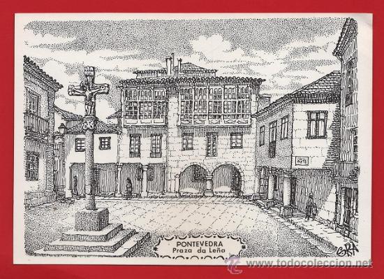 Postkarten: pontevedra - praza da le&ntilde;a - ilust. sra - dorso en blanco - a&ntilde;os 80 / 90 - x