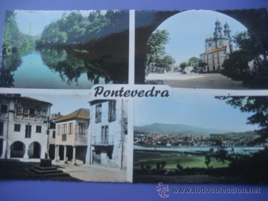 Postales: Pontevedra. Postal multivistas circulada 1956. - Foto 1