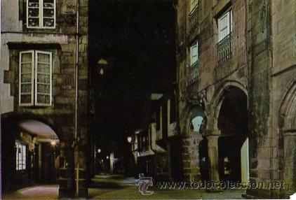 Postcards: TARJETA POSTAL SANTIAGO DE COMOPOSTELA RUA DE VILLAR, NOCTURNA, POSTALES FAMA