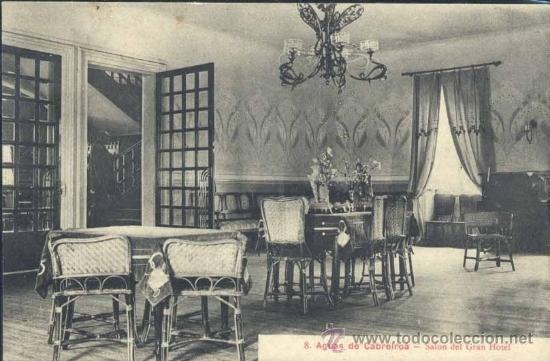 Postales: AGUAS DE CABREIROA (ORENSE).- SAL&Oacute;N DEL GRAN HOTEL