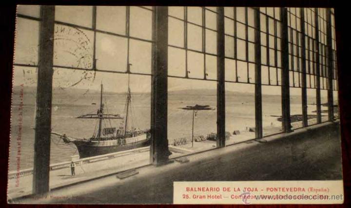 Postkarten: POSTAL DEL BALNEARIO DE LA TOJA (PONTEVEDRA) EL GRAN HOTEL, COMEDOR, UNA GALERIA SOBRE EL MAR - CIRC