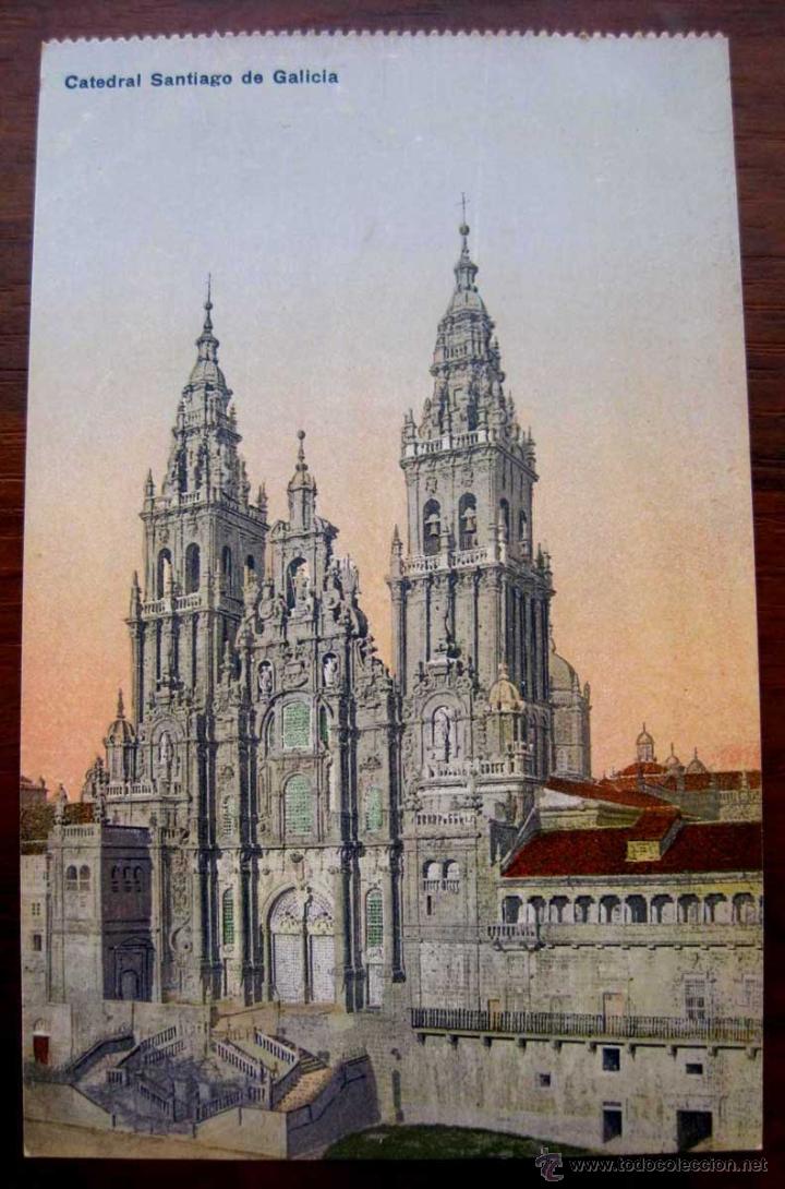 Cartes Postales: ANTIGUA POSTAL COLOREADA DE LA CATEDRAL DE SANTIAGO - ED. L.G. BILBAO - NO CIRCULADA.