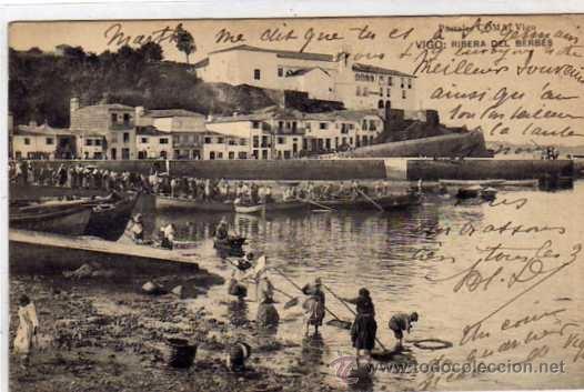 Postales: Vigo. Postales coma. Ribera del Berbes. Reverso sin dividir. circulada. - Foto 1
