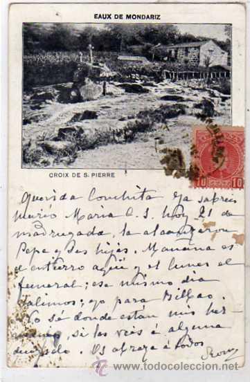 Postais: Eaux de Mondariz. Cruz de piedra. Editada en el Siglo XIX Circulada en el XX.