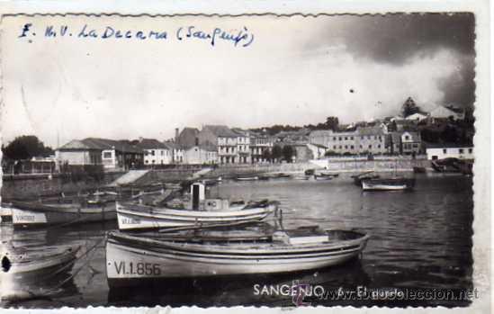 Cartoline: Sangenjo. 6 El puerto. Ediciones Poligr&aacute;fica. La Guardia. Circulada en 1957