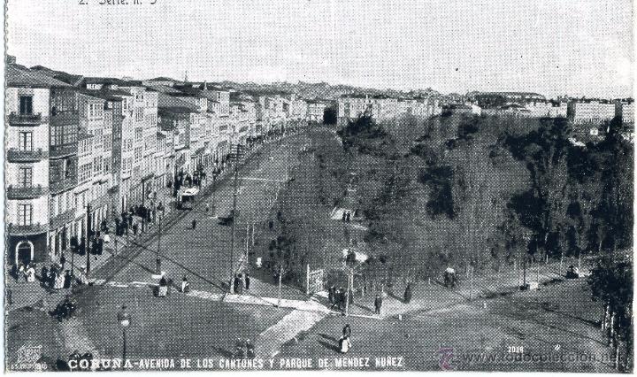 Cartes Postales: POSTAL CORU&Ntilde;A. AVENIDA DE LOS CANTONES Y PARQUE DE MENDEZ NU&Ntilde;EZ. 2&ordf; SERIE N&ordm; 5. IMP. FERRER.