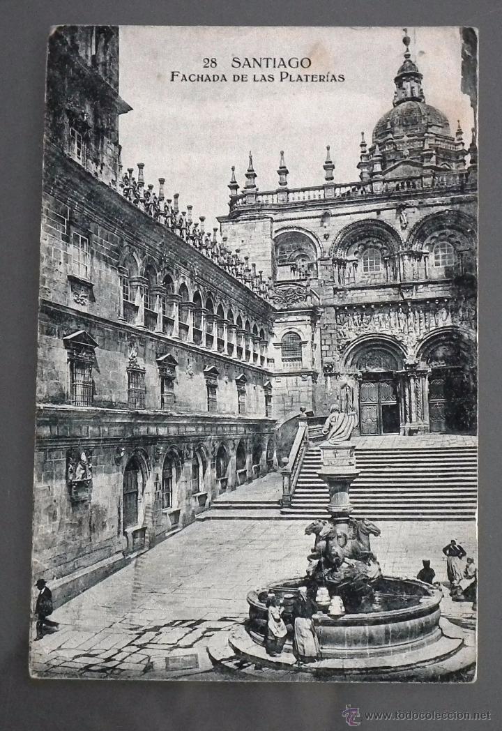 Postales: ANTIGUA POSTAL DE LA CATEDRAL DE SANTIAGO DE COMPOSTELA - FACHADA DE LAS PLATER&Iacute;AS. A&Ntilde;O 1923