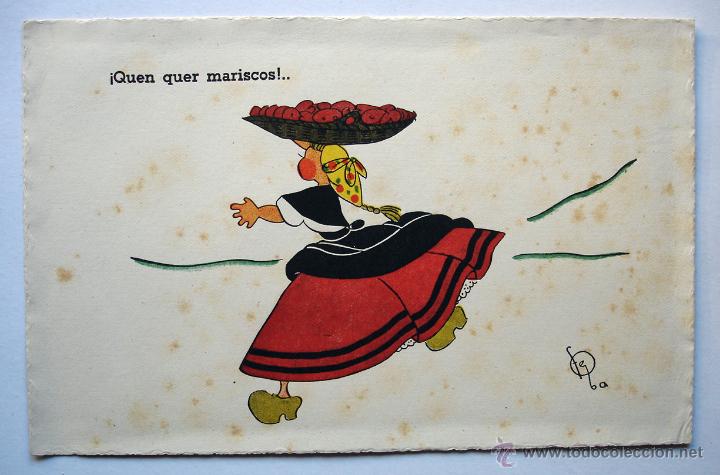 Postcards: Postal ilustrada escrita en gallego del ilustrados Feba. Quen quer mariscos&hellip;