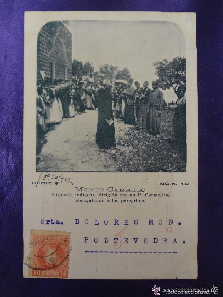 Postales: MONTE CARMELO. ORQUESTA INDIGENA, DIRIGIDA POR UN P. CARMELITA OBSEQUIANDO A LOS PEREGRINOS