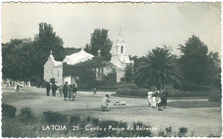 Postkarten: Postal circulada de La Toja   25.... Capilla y Parque del Balneario.....a&ntilde;o 1955