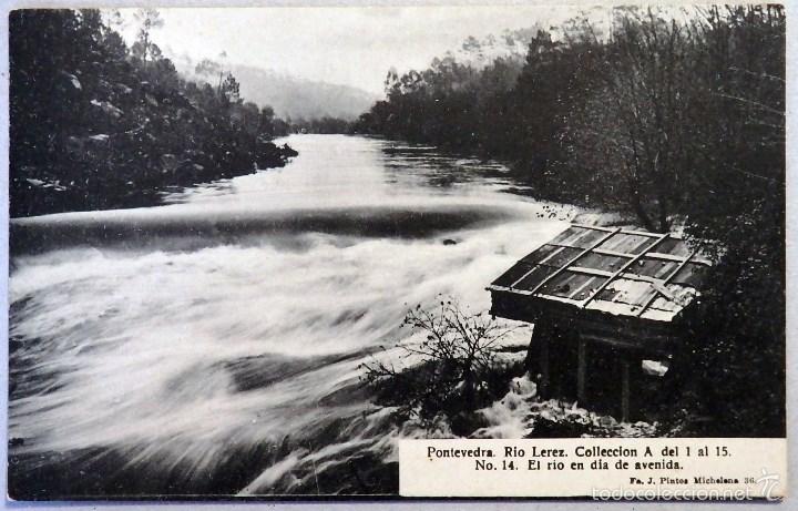 Postcards: PONTEVEDRA.RIO LEREZ NUMERO 14  EL RIO EN DIA DE AVENIDA