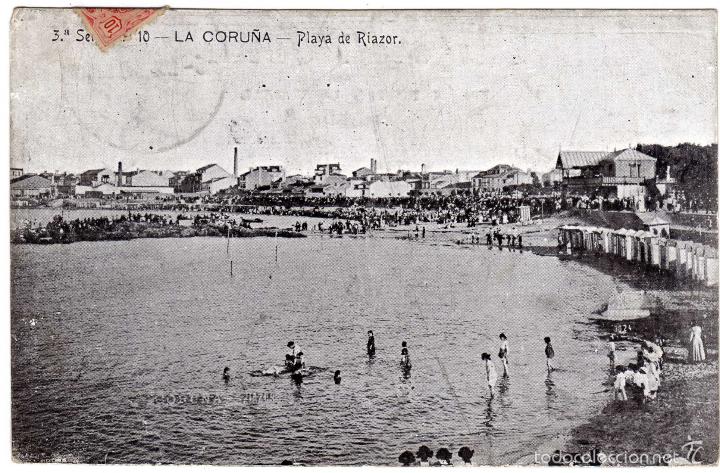Postales: RARA POSTAL - LA CORU&Ntilde;A - PLAYA DE RIAZOR - AMBIENTADA - Foto 1