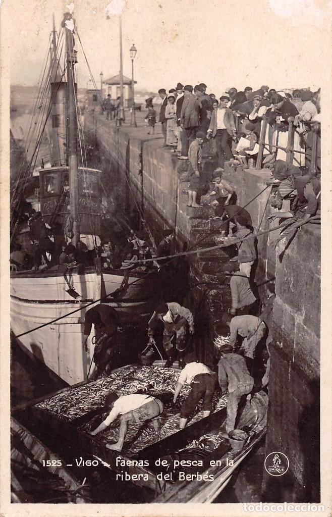 Postales: VIGO.- FAENAS DE PESCA EN LA RIBERA DEL BERB&Eacute;S - Foto 1