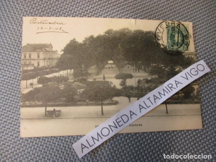 Postales: PONTEVEDRA - LA ALAMEDA - CIRCULADA 1908, UNION POSTAL. - Foto 1