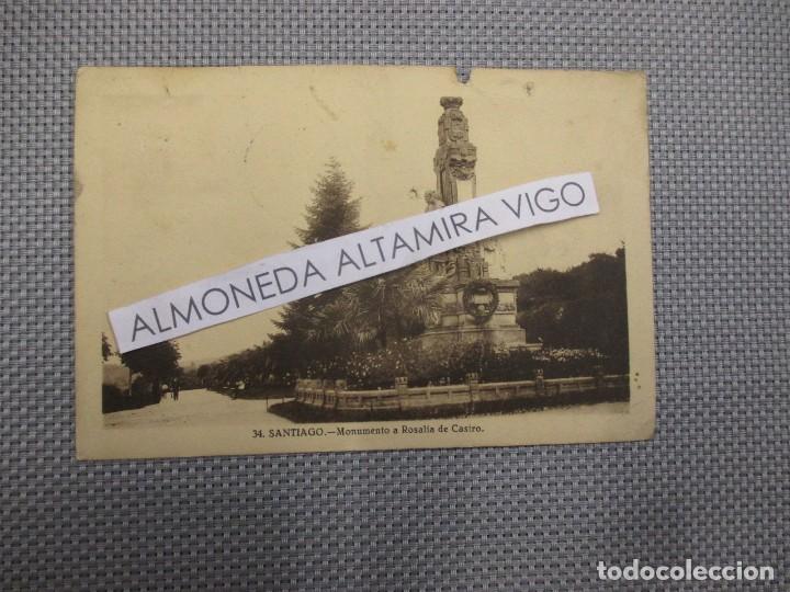 Postales: POSTAL  - MONUMENTO A ROSALIA - SANTIAGO DE COMPOSTELA - N&ordm; 34 GRAFOS, CIRCULADA 1934 SIN SELLO