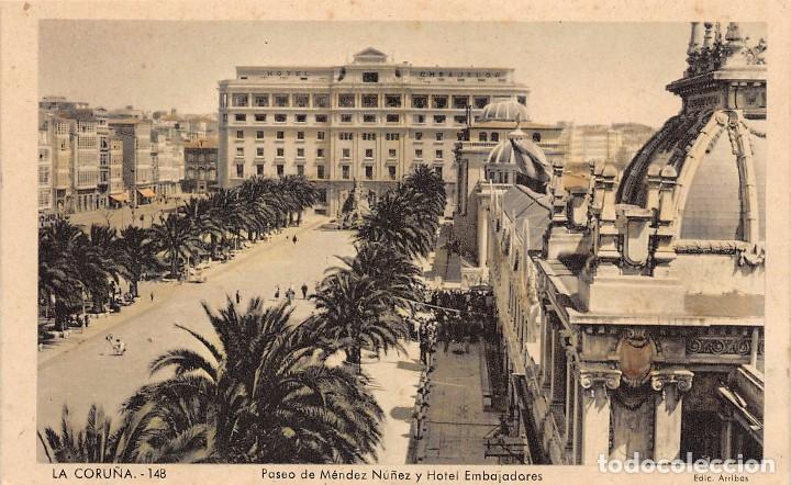 Cartoline: LA CORU&Ntilde;A.- PASEO DE MENDEZ NU&Ntilde;EZ Y HOTEL EMBAJADORES