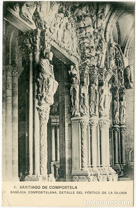 Postais: 7. Santiago de Compostela. Bas&iacute;lica compostelana, detalle del P&oacute;rtico de la Gloria. Sin circular