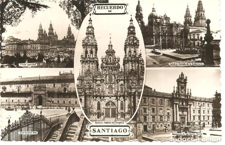 Postales: POSTAL, RECUERDO SANTIAGO DE COMPOSTELA, VISTAS, SIN EDITOR, CIRCULADA