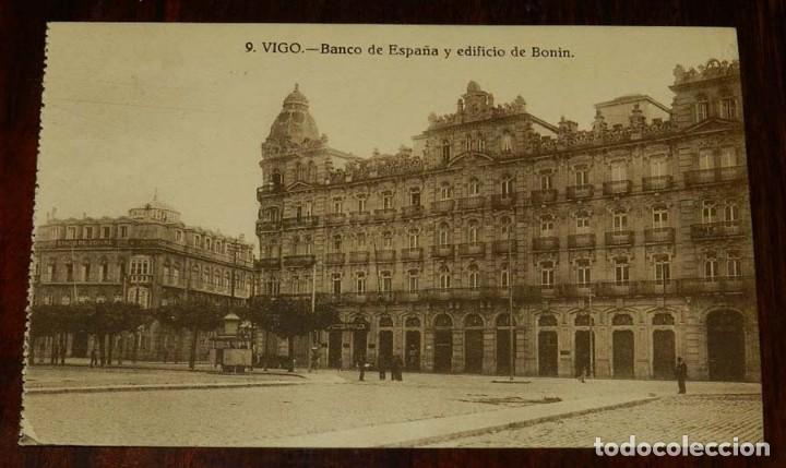 Postales: VIGO, BANCO DE ESPA&Ntilde;A Y EDIFICIO DE BONIN, 9, GRAFOS, SIN CIRCULAR - Foto 1