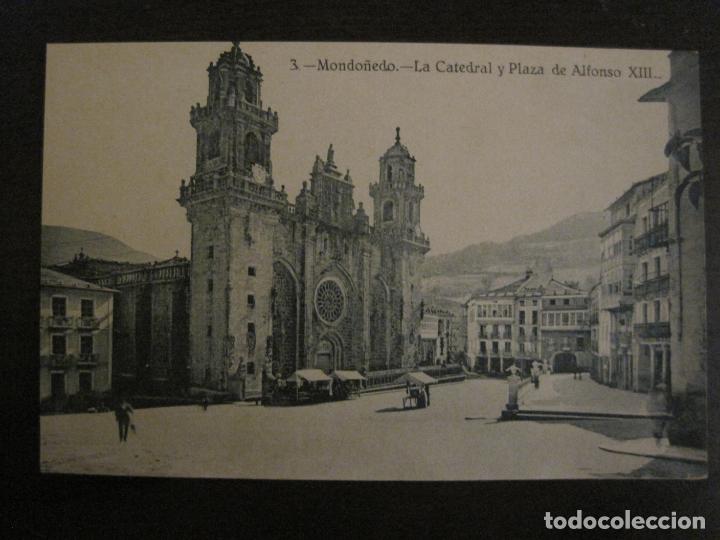 Postales: MONDO&Ntilde;EDO - LA CATEDRAL Y PLAZA DE ALFONSO XIII - 3 - FOT&middot; A.TEGEIRO - POSTAL ANTIGUA - (54.759)
