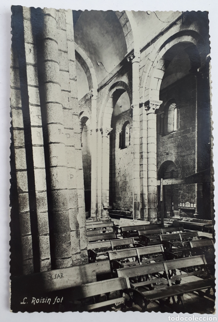Postales: 39- Santiago de Compostela. Colegiata de Santa Mar&iacute;a del Sar, siglo XII. Interior. Columnas inclinas