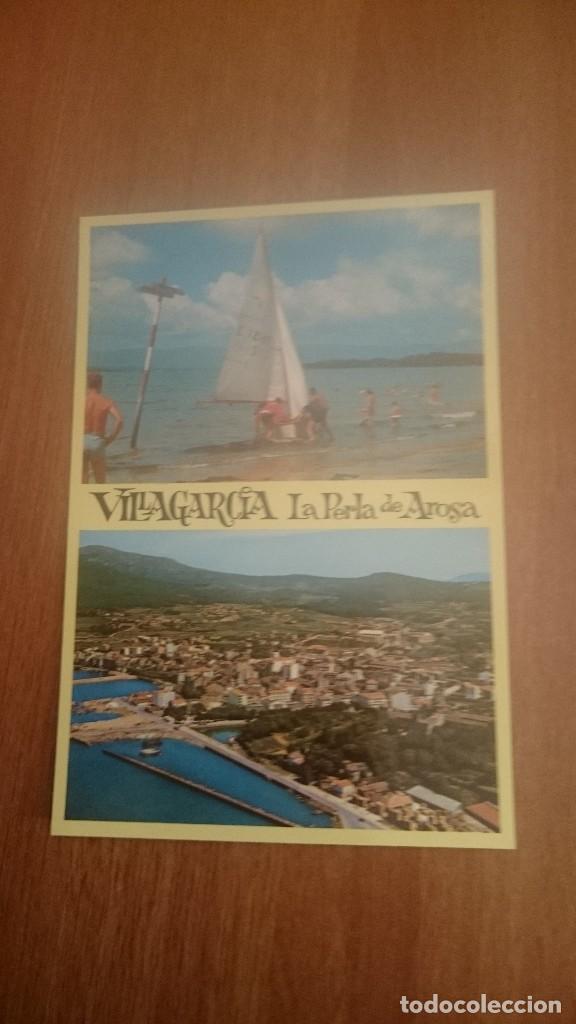 Postcards: POSTAL VILLAGARCIA DE AROSA VELEROS EN LA PLAYA Y VISTA AEREA SIN CIRCULAR