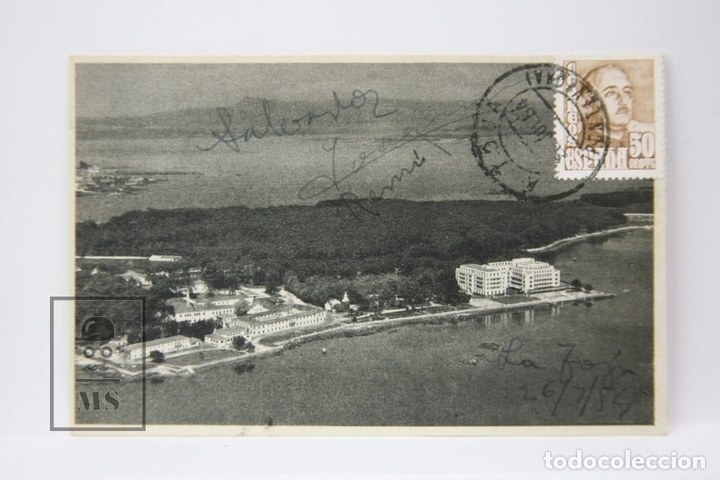 Postais: Postal - La Toja, Vista General y Gran Hotel - Edita Oliva - Circulada - A&ntilde;o 1954