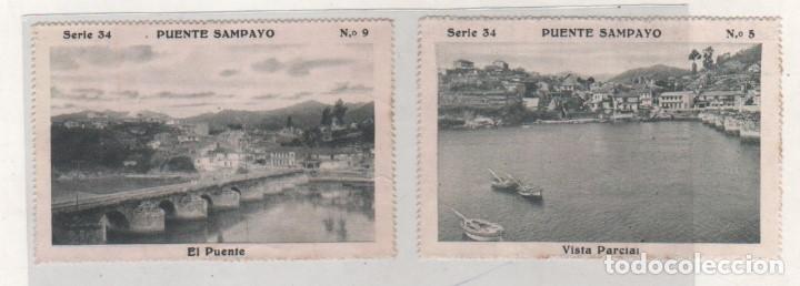 Postales: 2 Cromos de las bellezas de Galica. Puente Sampayo serie 34 n&ordm; 9 y 5 El Puente y Vista parcial
