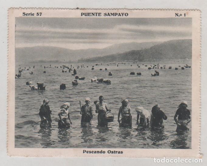 Postales: Cromo de la Bellezas de Galicia. Serie 57 Puente de sampayo n&ordm;1 pescando ostras. 8 x 11 cm