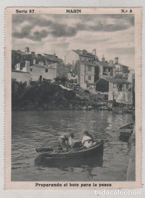 Postales: Cromo de la Bellezas de Galicia. Serie 57 Marin. n&ordm; 8 Preparando el bote para al pesca. 11 x 8 cm