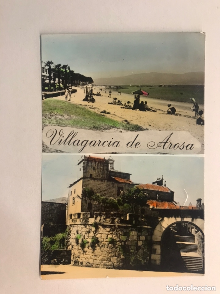 Postales: VILLAGARCIA DE AROSA (Pontevedra) Postal Coloreada No.24, Playa de las Salinas, Convento de Vista...