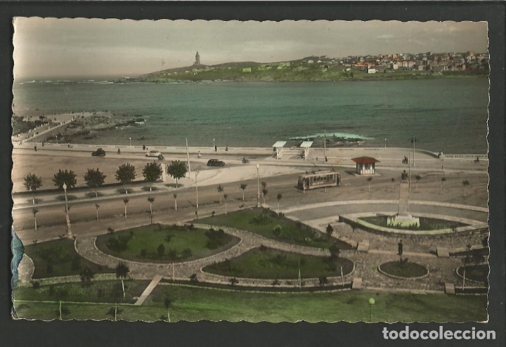 Postales: LA CORU&Ntilde;A-PLAZA DE PORTUGAL Y PLAYA DE RIAZOR-40-ED&middot;LUJO-VER REVERSO-(61.921)