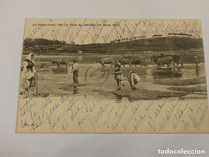 Postais: La Toja Paso de la Toja Al Grove en baja mar. Reverso sin dividir. Escrita. Sin circular.